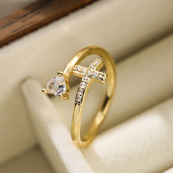 Wholesale Simple Zircon Geometric Opening Ring For Women Copper Microinlay