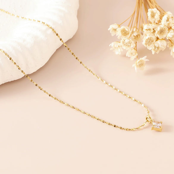 Wholesale Single Diamond Square Zircon Starry Sky Titanium Steel 18K Gold Plated Nonfading Exquisite Clavicle Necklace For Women With Geometric Pattern