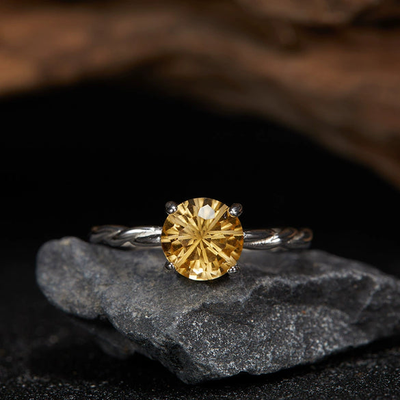 Wholesale Small And Fresh Wave Pattern S925 Sterling Silver Ring With Natural Yellow Amethyst