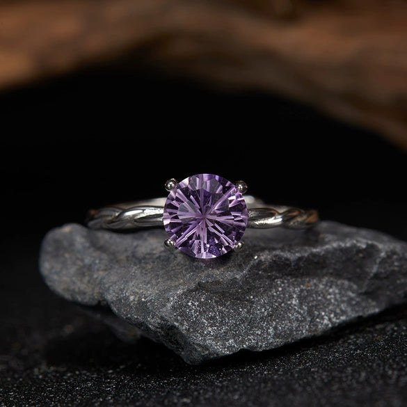 Wholesale Small And Fresh Wave Pattern S925 Sterling Silver Ring With Natural Yellow Amethyst