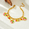 Wholesale Small Fresh Cartoon Fruit Pendant Stainless Steel Bracelet With Color Oil And Electroplating