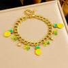Wholesale Small Fresh Cartoon Fruit Pendant Stainless Steel Bracelet With Color Oil And Electroplating