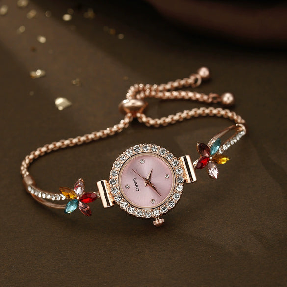 Wholesale Small Fresh Round Alloy Quartz Bracelet Watch Jewelry Set For Women