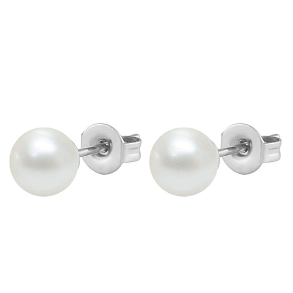 Wholesale Small Fresh Simple Natural Pearl Titanium Steel Geometric Earrings