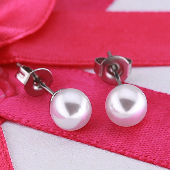 Wholesale Small Fresh Simple Natural Pearl Titanium Steel Geometric Earrings