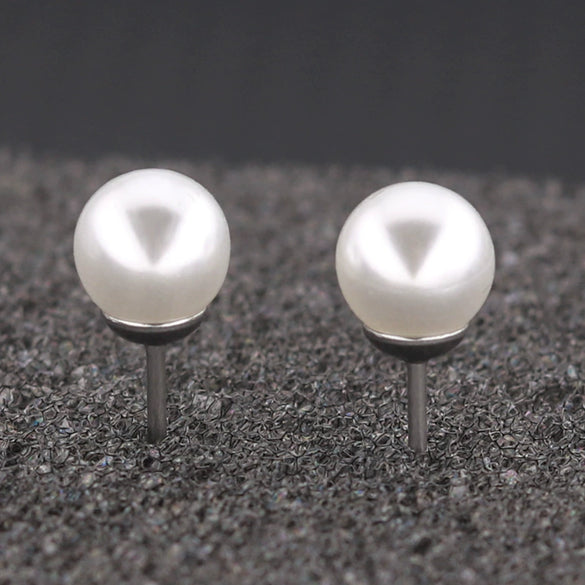 Wholesale Small Fresh Simple Natural Pearl Titanium Steel Geometric Earrings
