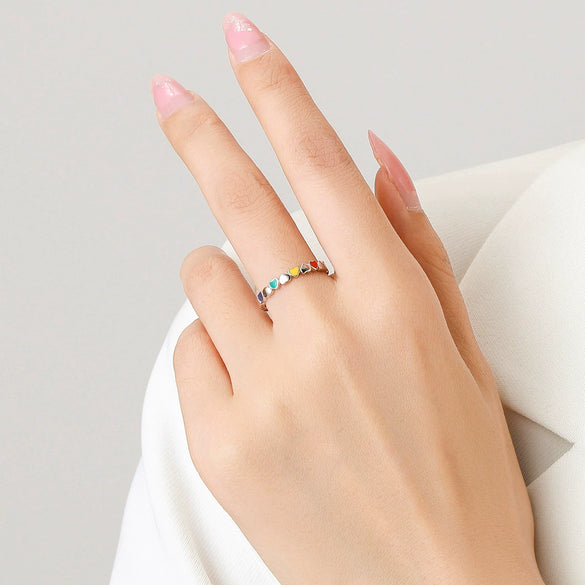 Wholesale Small Fresh Style S925 Sterling Silver Ring With Heart And Star Patterns And Dripping Glue Treatment For Women