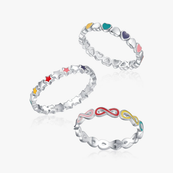 Wholesale Small Fresh Style S925 Sterling Silver Ring With Heart And Star Patterns And Dripping Glue Treatment For Women