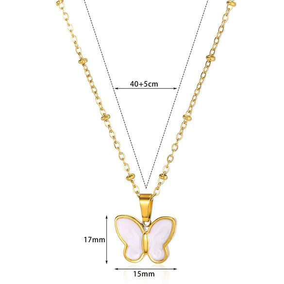 Wholesale Small Fresh White Sea Shell Star Moon Stainless Steel 18K Gold Plated Butterfly Pendant Necklace Unisex