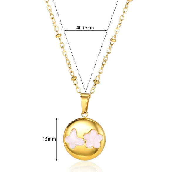 Wholesale Small Fresh White Sea Shell Star Moon Stainless Steel 18K Gold Plated Butterfly Pendant Necklace Unisex