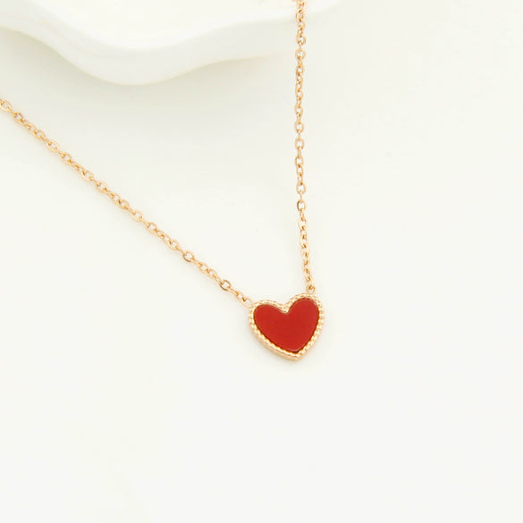 Wholesale Small Red Heart Titanium Steel Rose Gold Simple Clavicle Chain Necklace For Female With Niche Design