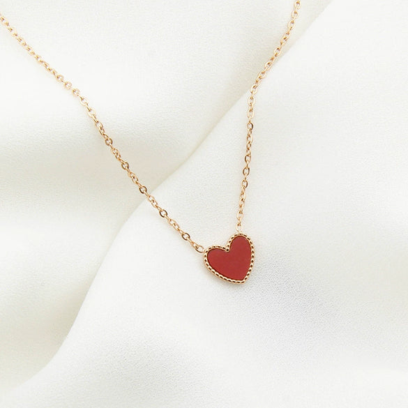 Wholesale Small Red Heart Titanium Steel Rose Gold Simple Clavicle Chain Necklace For Female With Niche Design