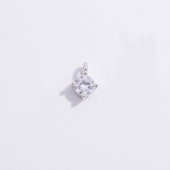 Wholesale Small Round Zircon Fourclaw Inlaid Mini Pendant Diy Jewelry Accessories In 925 Silver With Simple Geometric Style