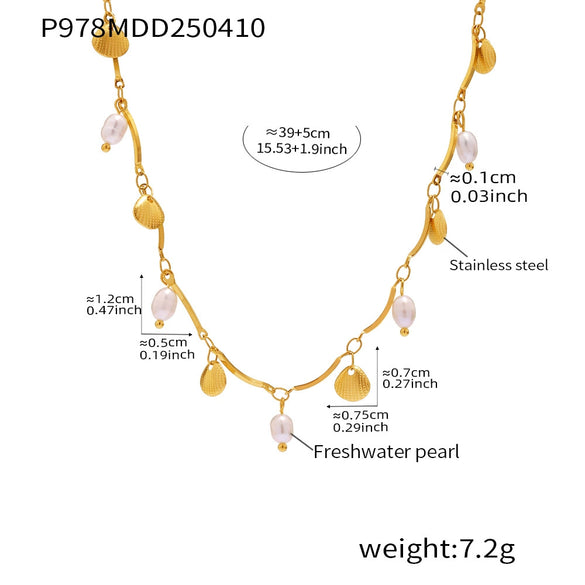Wholesale Small Shell Geometric Freshwater Pearl Stainless Steel Necklace With Electroplating Creative Design For Women