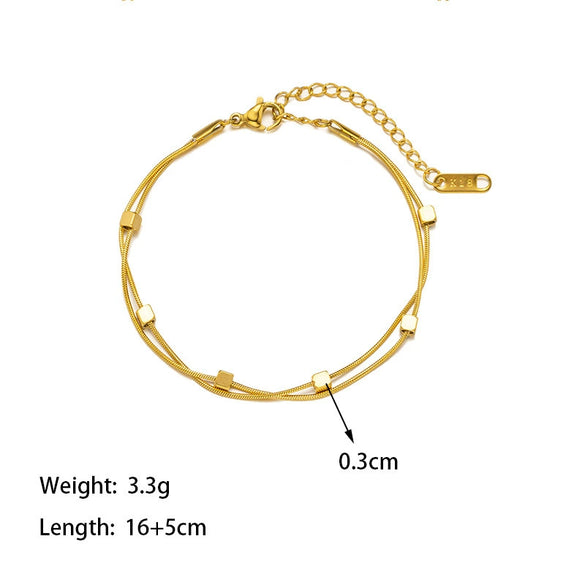 Wholesale Small Square Double Layer Titanium Steel Electroplated Snake Bone Chain Necklace For Women