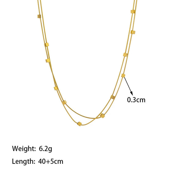 Wholesale Small Square Double Layer Titanium Steel Electroplated Snake Bone Chain Necklace For Women