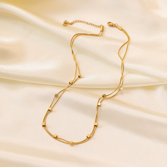 Wholesale Small Square Double Layer Titanium Steel Electroplated Snake Bone Chain Necklace For Women