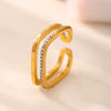 Wholesale Small Square Hollow Ring With Zircon Stainless Steel Geometric Pattern Electroplating For Women Fashion Ol Style Niche Design Sense