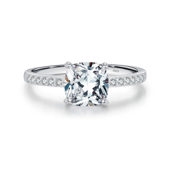 Wholesale Small Square Sugar Ring In Light Luxury Style S925 Sterling Silver With Inlaid Zircon For Women