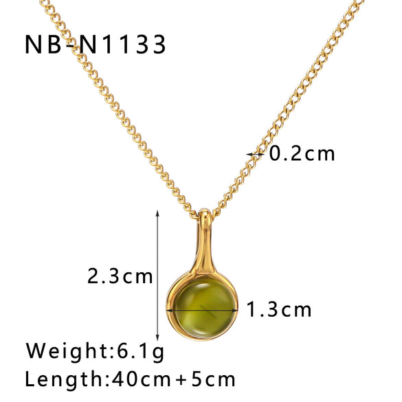 Wholesale Small Stainless Steel And Titanium Steel Pendant Necklace With Inlaid Cat's Eye Stone In Heart And Geometric Shapes 18K Vacuum Plated In Furnace For Women