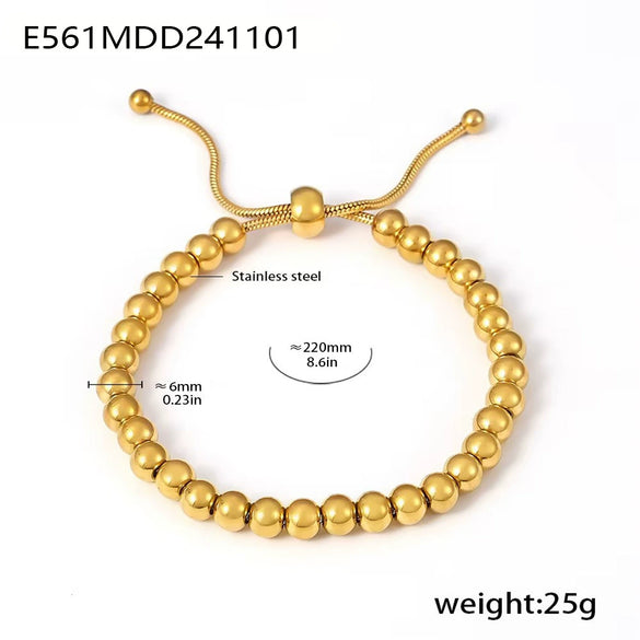 Wholesale Small Steel Ball Handstring Stainless Steel Pvd Electroplated Geometric Beaded Bracelet For Women
