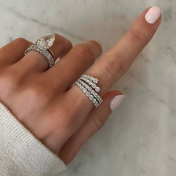Wholesale Small Zircon Inlaid Copper Geometric Ring Stackable Allmatch For Women