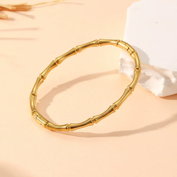 Wholesale Smooth Buckle Bamboo Style Titanium Steel Bracelet With Electroplating