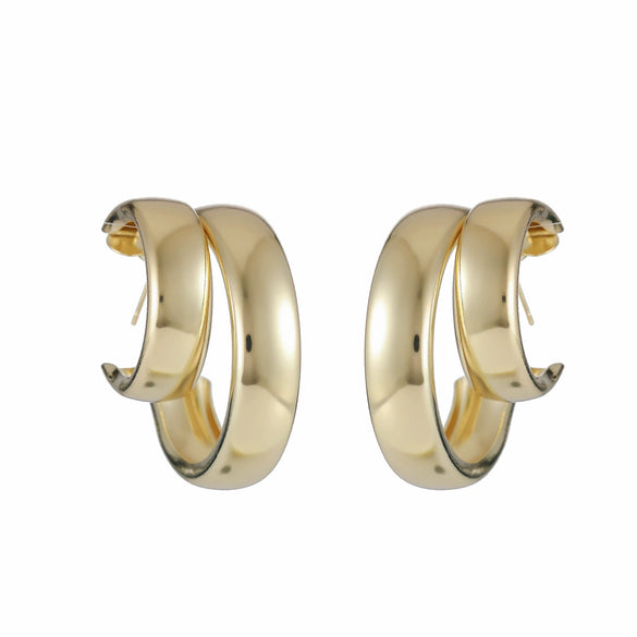 Wholesale Smooth Metal Cshaped Double Earrings In Exaggerated Ins Style With Goldplated Electroplating For Women