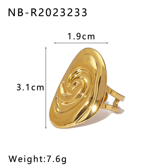 Wholesale Smooth Oversized Geometric Square Conch Stainless Steel Ring With 18K Furnace Vacuum Plating For Women