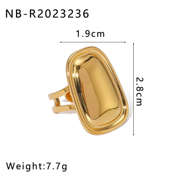 Wholesale Smooth Oversized Geometric Square Conch Stainless Steel Ring With 18K Furnace Vacuum Plating For Women