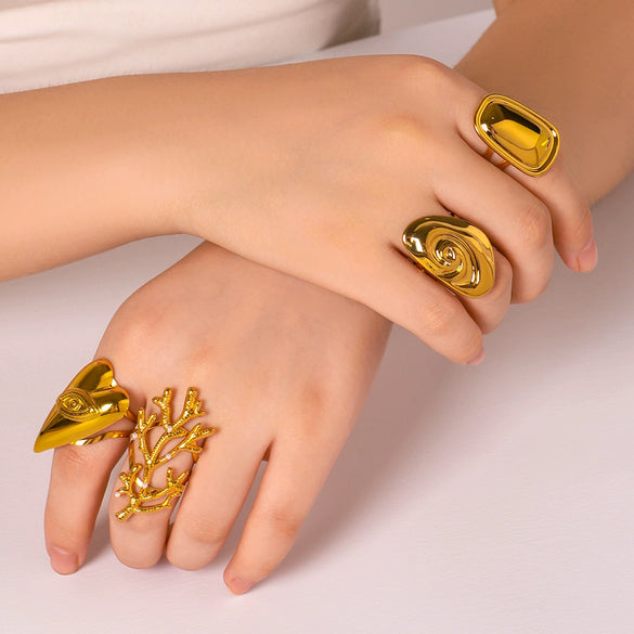 Wholesale Smooth Oversized Geometric Square Conch Stainless Steel Ring With 18K Furnace Vacuum Plating For Women
