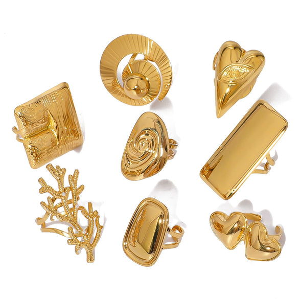 Wholesale Smooth Oversized Geometric Square Conch Stainless Steel Ring With 18K Furnace Vacuum Plating For Women