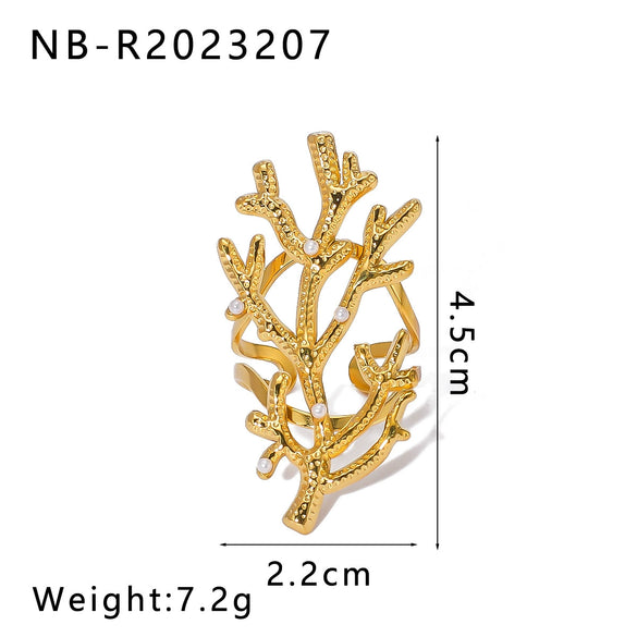 Wholesale Smooth Oversized Geometric Square Conch Stainless Steel Ring With 18K Furnace Vacuum Plating For Women