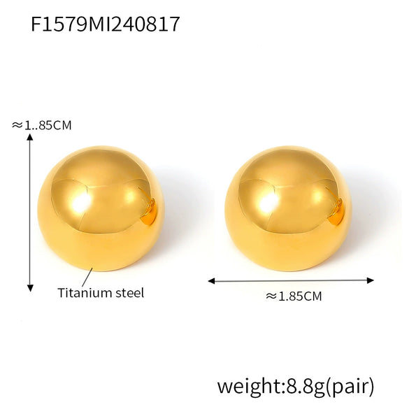 Wholesale Smooth Round Bean Shaped Niche Earrings In Titanium Steel With 18K Gold Plated Electroplating For Women
