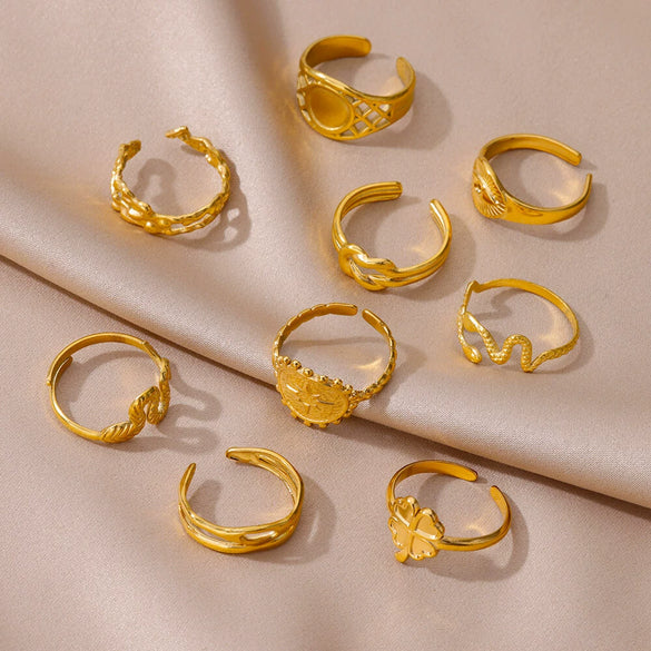 Wholesale Snake Clover Devil's Eye Ring Stainless Steel 18K Gold Plated Geometric Style Electroplating Unisex