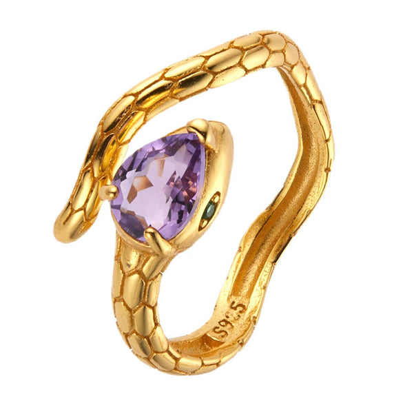 Wholesale Snake Finger Ring S925 Sterling Silver 18K Gold Natural Color Energy Crystal Jewelry Geometric Style Set With Gems