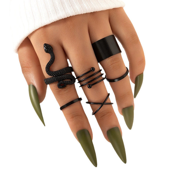 Wholesale Snake Ring Set Alloy Geometric Zodiac Snake Punk Style Electroplated