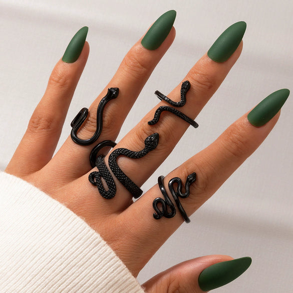 Wholesale Snake Ring Set Alloy Geometric Zodiac Snake Punk Style Electroplated