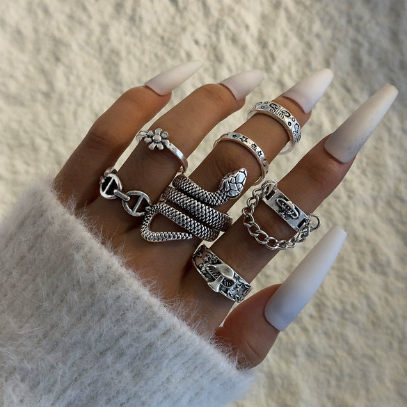 Wholesale Snake Ring Set Alloy Geometric Zodiac Snake Punk Style Electroplated