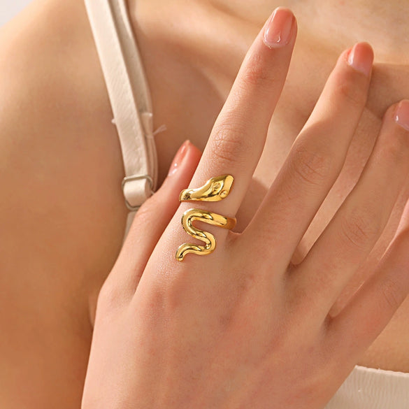 Wholesale Snake Ring Stainless Steel 18K Gold Plated Hip Hop Punk Style Opening Adjustable