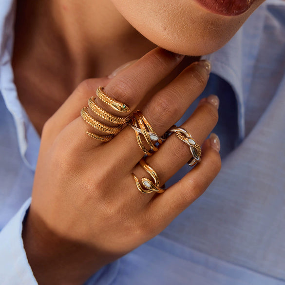 Wholesale Snake Ring Titanium Steel Animal Style Geometric Women's Jewelry Electroplated