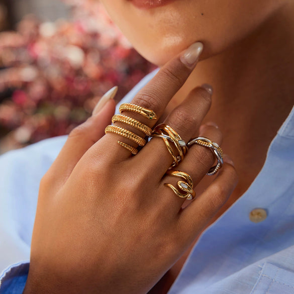 Wholesale Snake Ring Titanium Steel Animal Style Geometric Women's Jewelry Electroplated