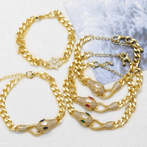 Wholesale Snake Shape Chain Bracelet Copper Gold Plated Electroplated With Geometric Pattern For Women And Unisex