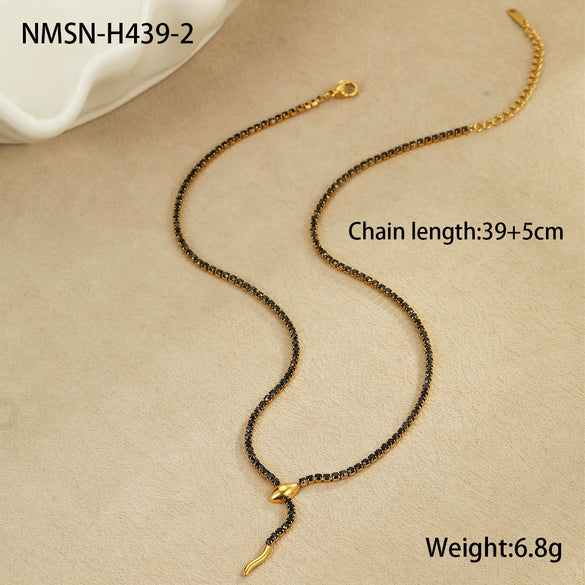 Wholesale Snake Zodiac Animal Style Stainless Steel 18K Electroplated Diamond Earrings And Necklace Set