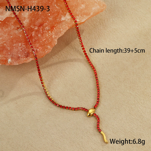 Wholesale Snake Zodiac Animal Style Stainless Steel 18K Electroplated Diamond Earrings And Necklace Set