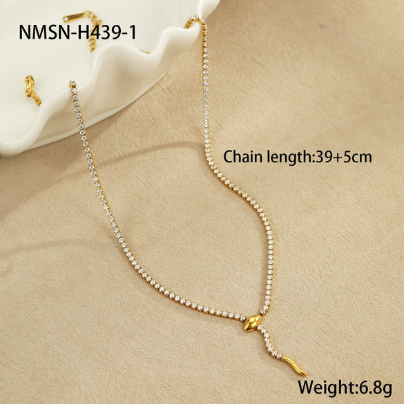 Wholesale Snake Zodiac Animal Style Stainless Steel 18K Electroplated Diamond Earrings And Necklace Set
