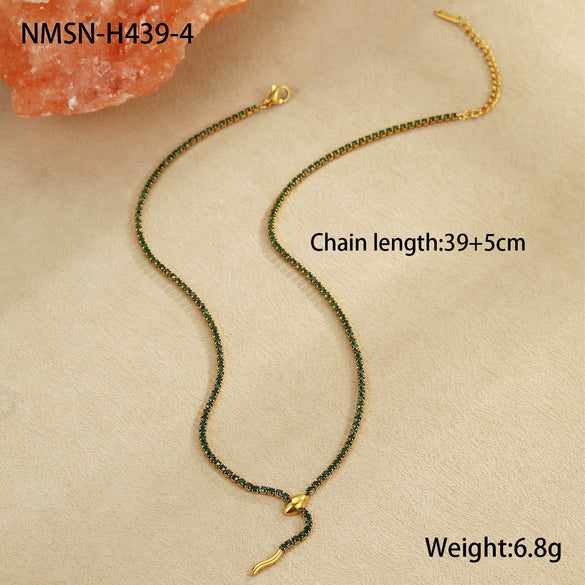 Wholesale Snake Zodiac Animal Style Stainless Steel 18K Electroplated Diamond Earrings And Necklace Set