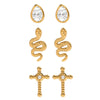Wholesale Snakeshaped Electroplated Stainless Steel Earrings With Geometric And Zodiac Patterns For Women