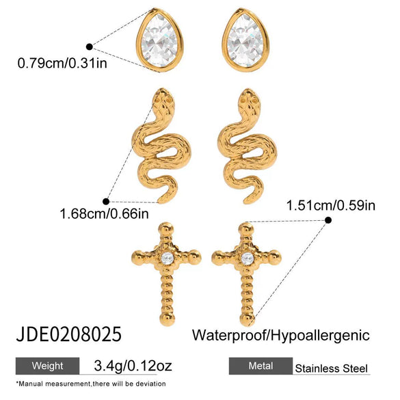 Wholesale Snakeshaped Electroplated Stainless Steel Earrings With Geometric And Zodiac Patterns For Women