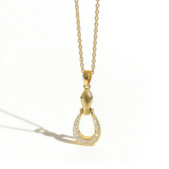 Wholesale Snakeshaped Geometric Horseshoe Pendant Titanium Steel Necklace With Zircon Design For Women